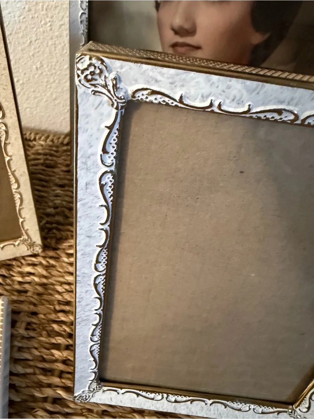 Vintage White and Gold 1980’s Metal Picture Frames Glass Fronts Lot of 5